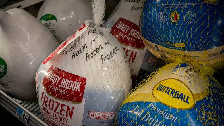 frozen turkeys wrapped in plastic