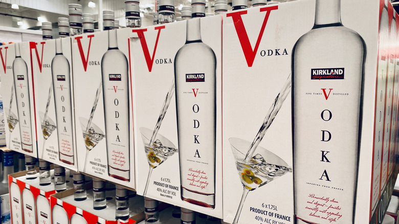 Boxes of Kirkland French vodka