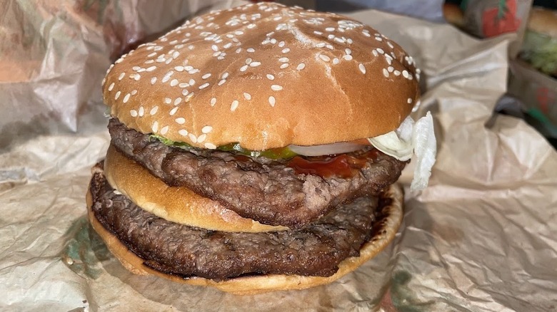 A Double Whopper is shown with an extra bun.