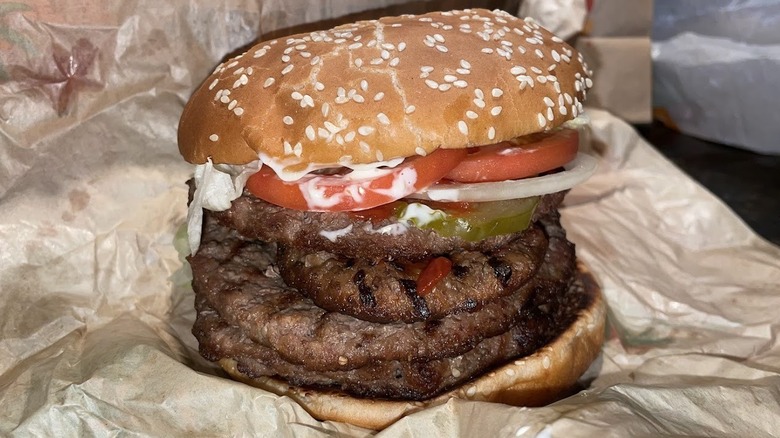 A Whopper is shown with four patties.