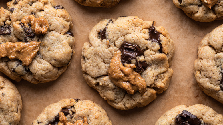 chocolate chip cookies on parchment