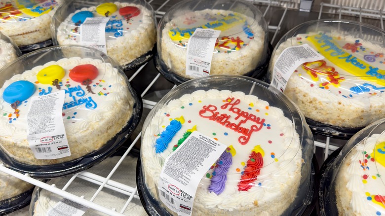 white birthday cakes on display