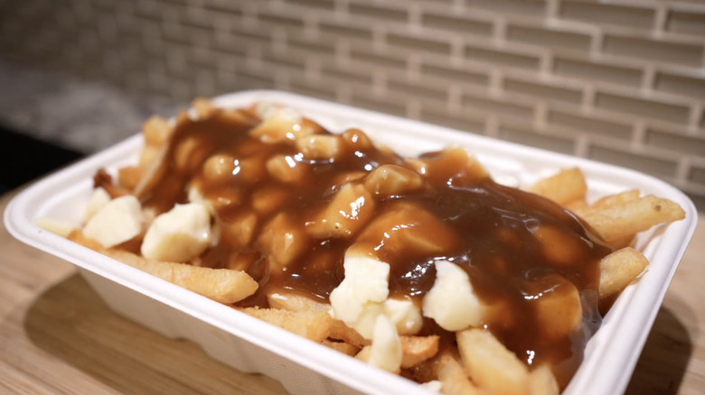 white tray of poutine