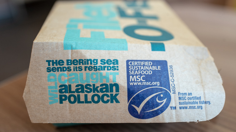 Closeup of Filet-O-Fish box showing MSC certification