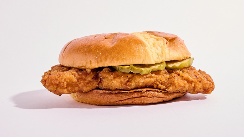 A McDonald's chicken sandwich on table