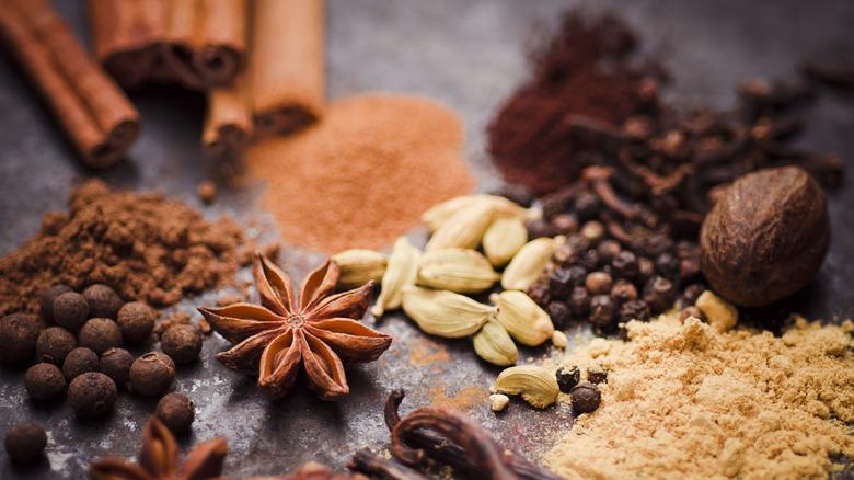 Various spices on a surface