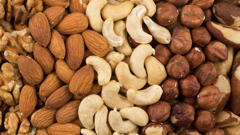 Piles of various mixed nuts