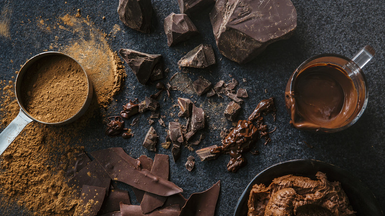 Pieces of chocolate on a counter