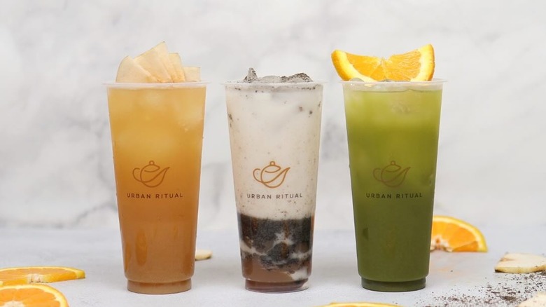 Fruit, milk, and matcha bubble tea drinks from Urban Ritual in San Francisco