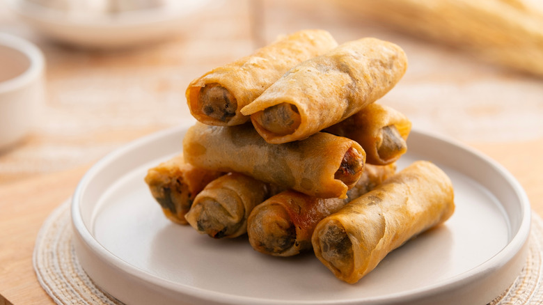 Fried spring rolls on a plate