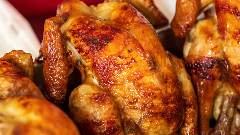 Close-up of rotisserie chicken