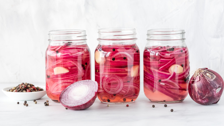 Jars of homemade pickled onions