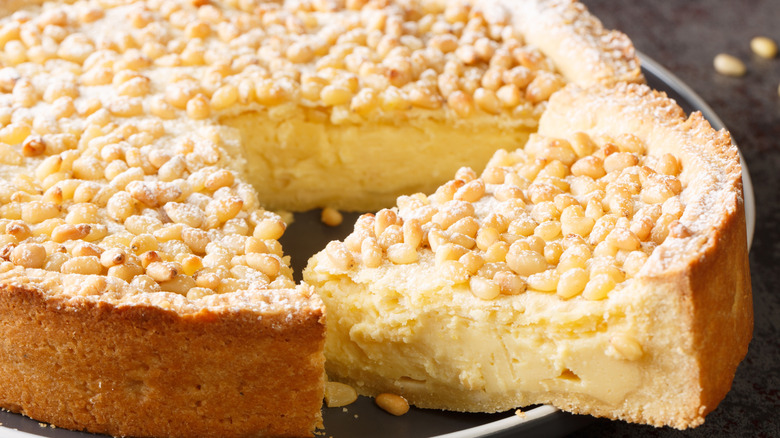 italian pine nut cake sliced