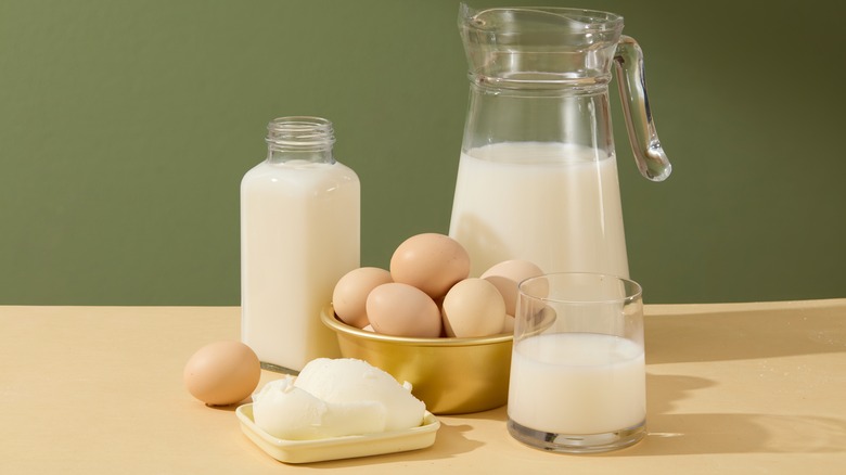 Essential baking ingredients on countertop