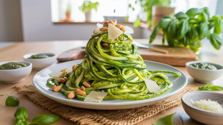 Zucchini noodles with pine nuts