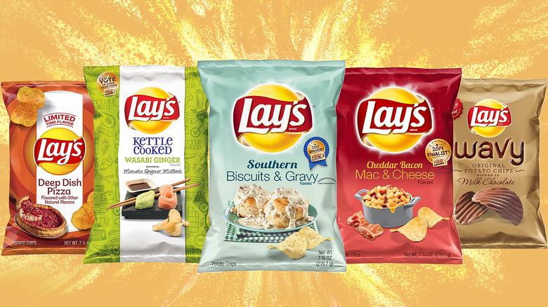 Five bags of now discontinued Lay's chip flavors