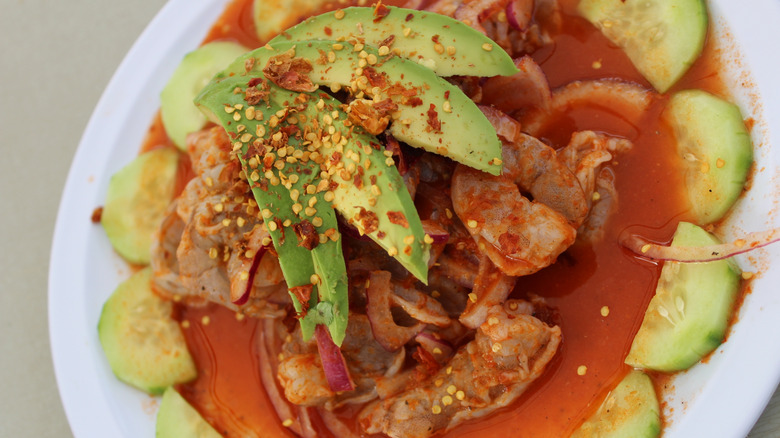 Aguachile with avocado garnish