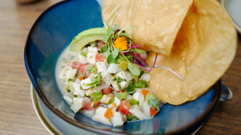 Ceviche with fried tortillas