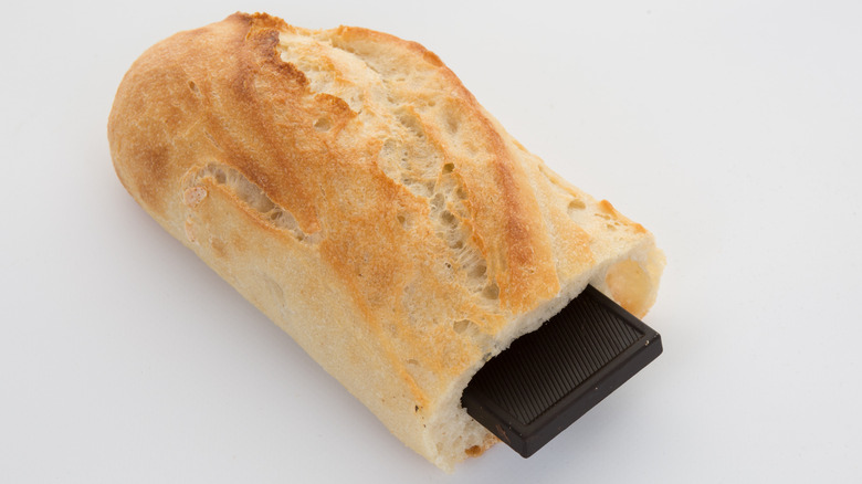 Baguette stuffed with chocolate piece