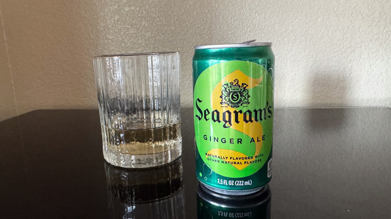 can of Seagram's Ginger Ale beside a glass of ginger ale