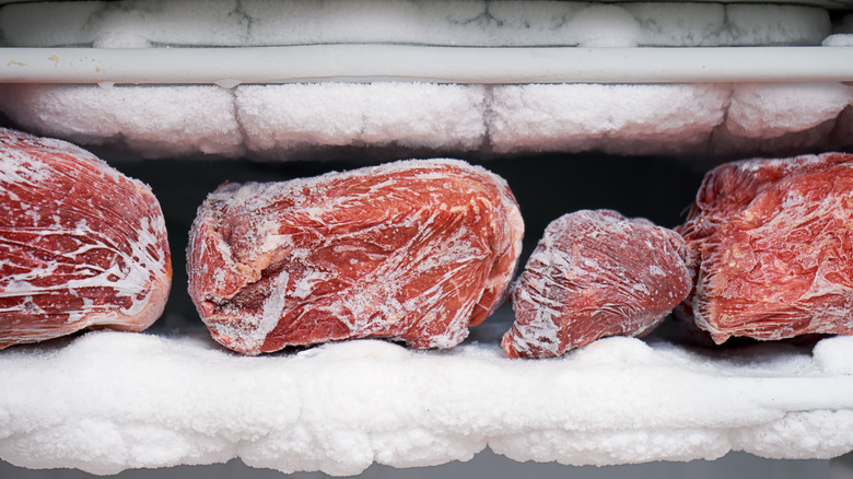 big hunks of beef in freezer