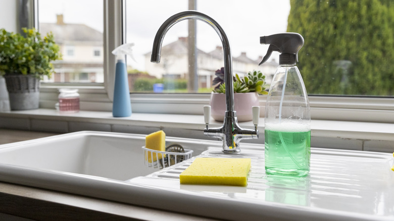 kitchen sink sponge dishwashing liquid