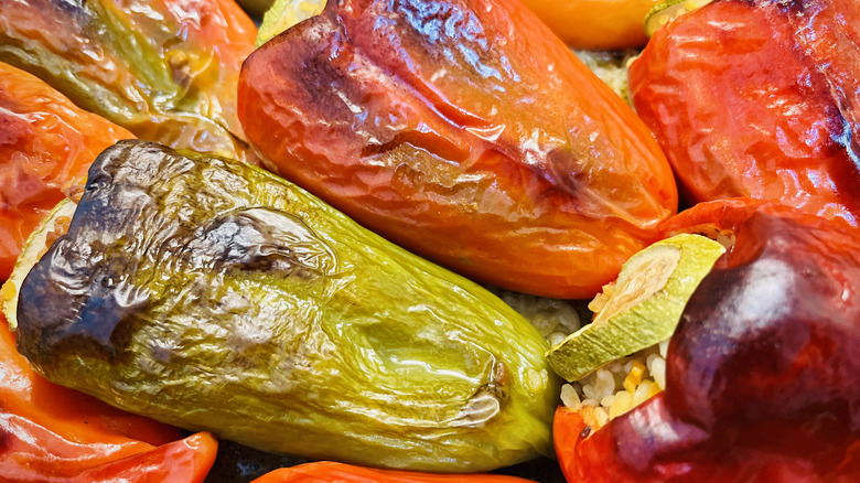 close up of charred peppers