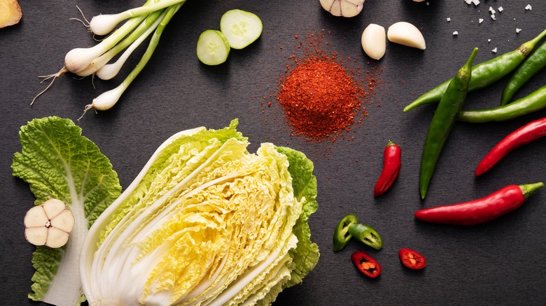 Overhead shot of kimchi ingredients