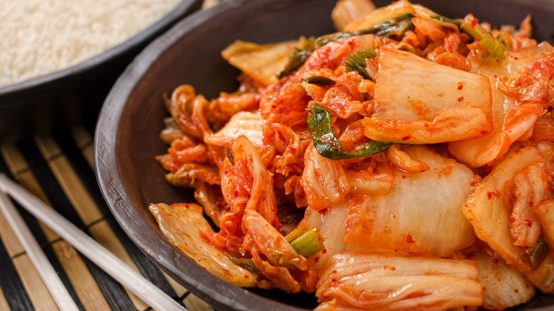 Bowl of kimchi with rice