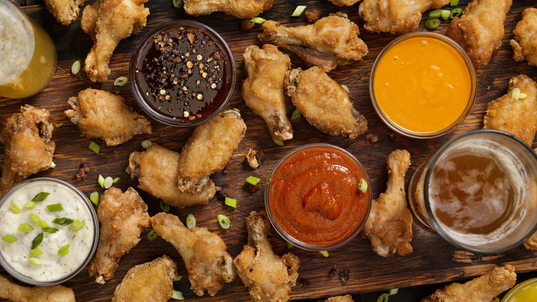 chicken wings and different sauces