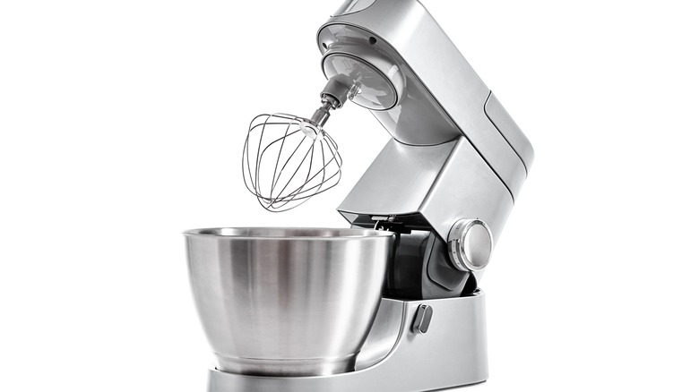 Silver stand mixer with whisk