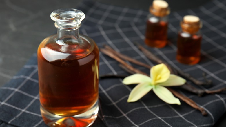 Homemade vanilla extract in bottle