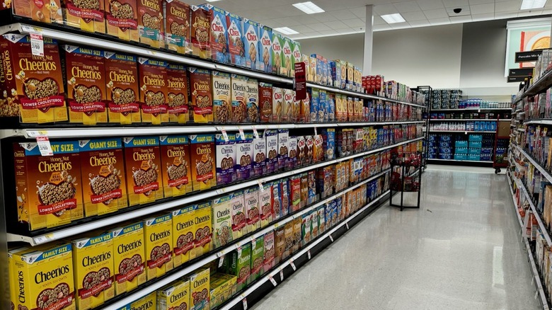 cereal aisle in grocery store