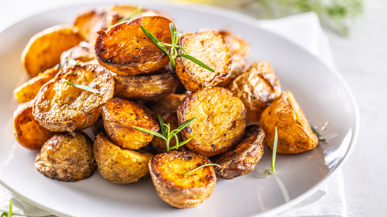 Plate of roasted potatoes