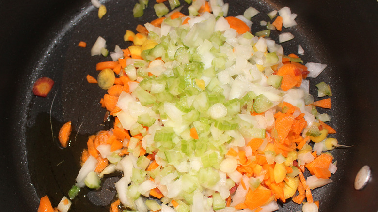 Vegetable sauteeing in pan