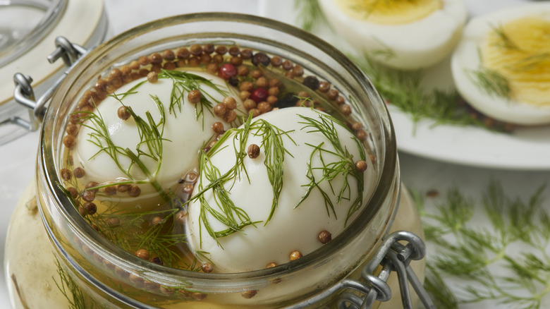 Pickled eggs in a jar