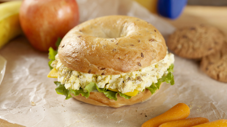 egg salad on bagel sandwich