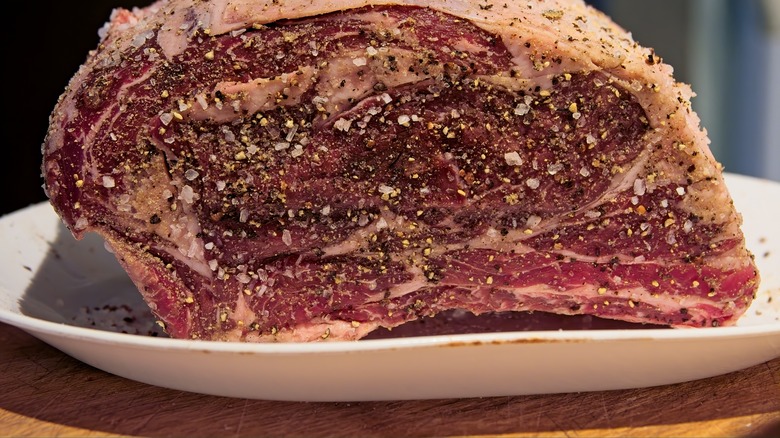 A close-up of prime rib