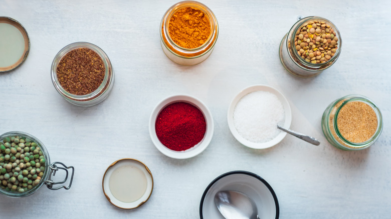 A variety of seasonings and spices