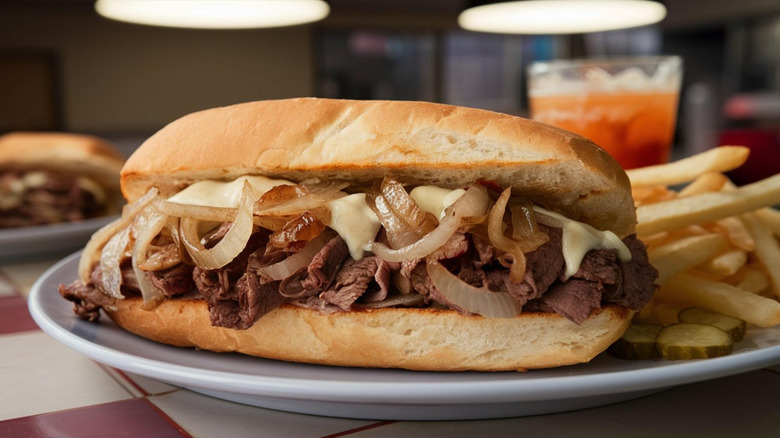 Cheesesteak topped with onions