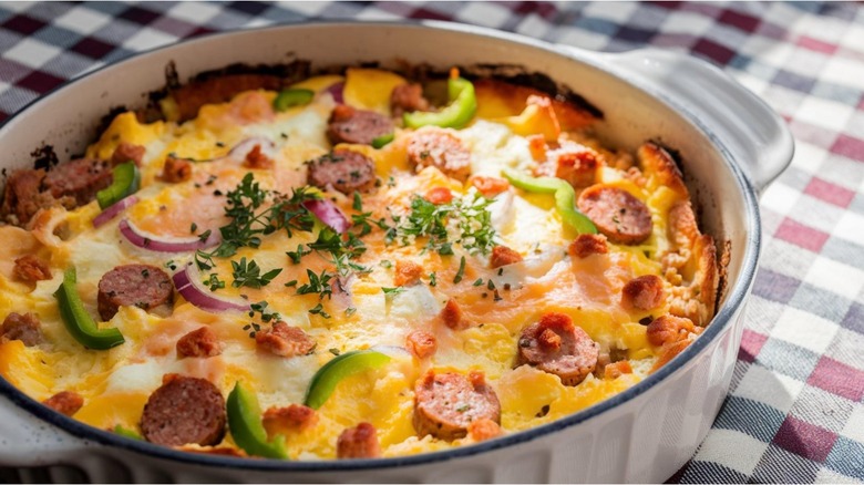 Breakfast casserole in baking dish