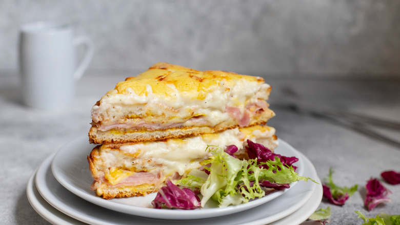 Croque Monsieur on white plate