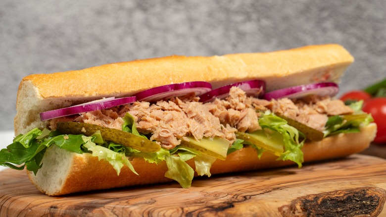 Tuna salad baguette sandwich