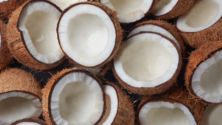 Coconuts cut in half