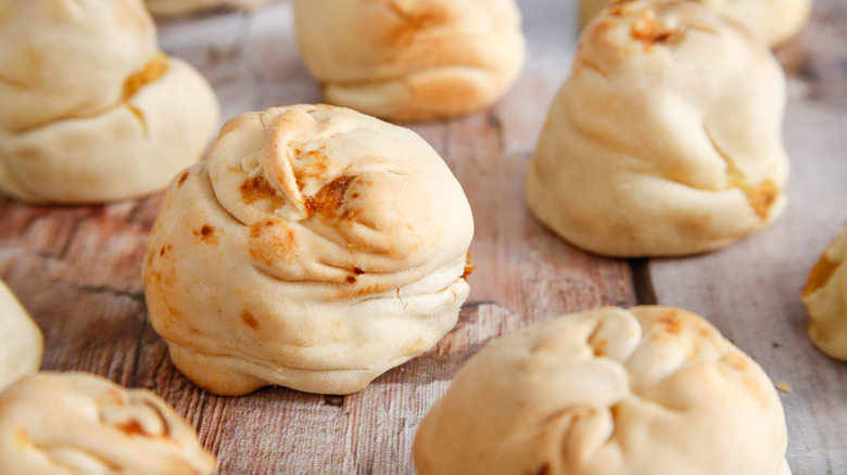 Closeup of knishes