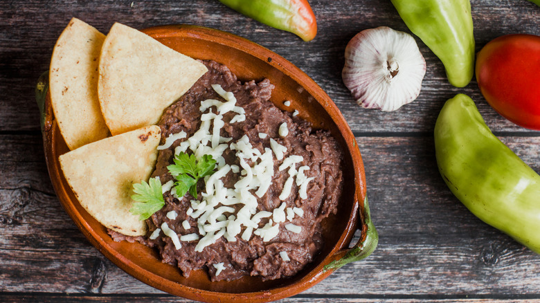 overhead shot of refried beans