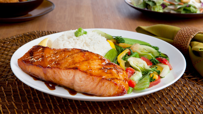 miso salmon meal arranged on table
