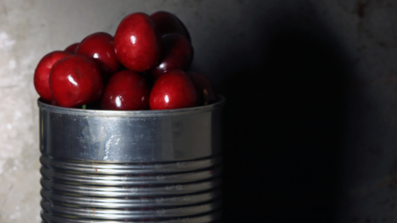 Close up of canned cherries