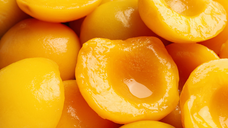 full frame of canned peaches