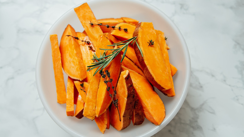 cooked and sliced sweet potatoes